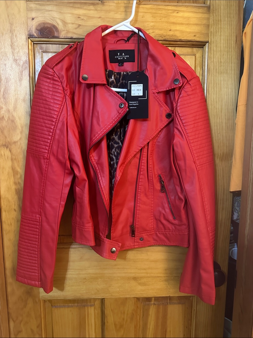 LA Coalition Red Moto-Style Faux Leather Jacket